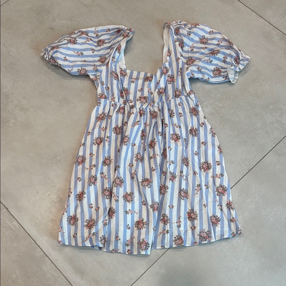 Show Me Your MUMU Floral Striped Puff Sleeve Dress, size XL